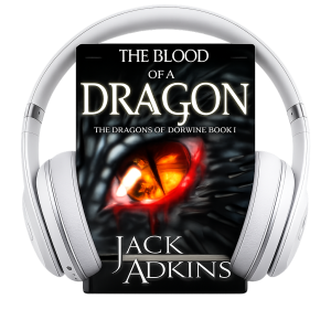 The book The Blood of a Dragon with headphones on