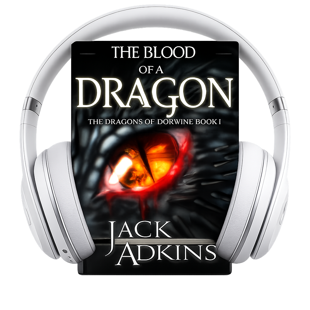 The book The Blood of a Dragon with headphones on